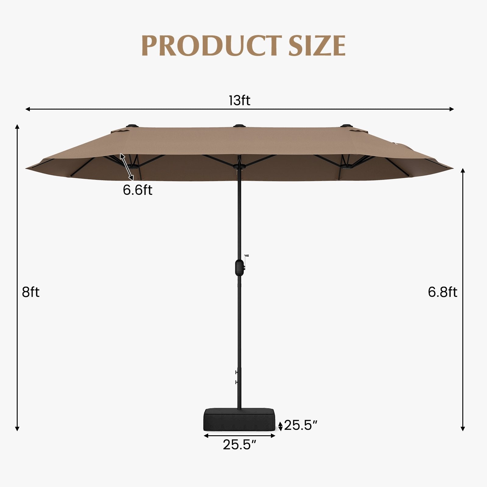 13FT Double-sided Patio Twin Table Umbrella with Crank Handle, Tan Outdoor Umbrellas   at Gallery Canada