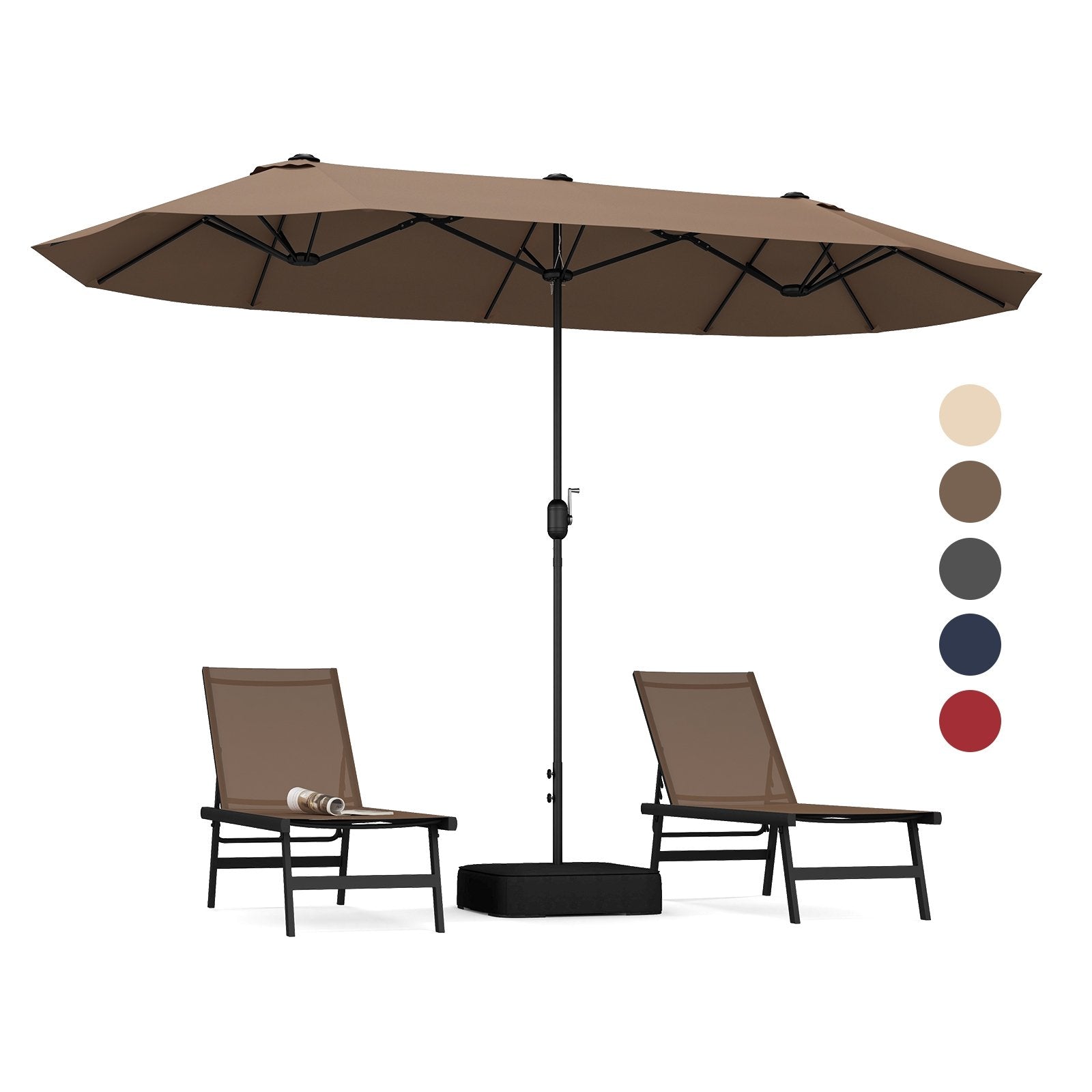 13FT Double-sided Patio Twin Table Umbrella with Crank Handle, Tan Outdoor Umbrellas   at Gallery Canada