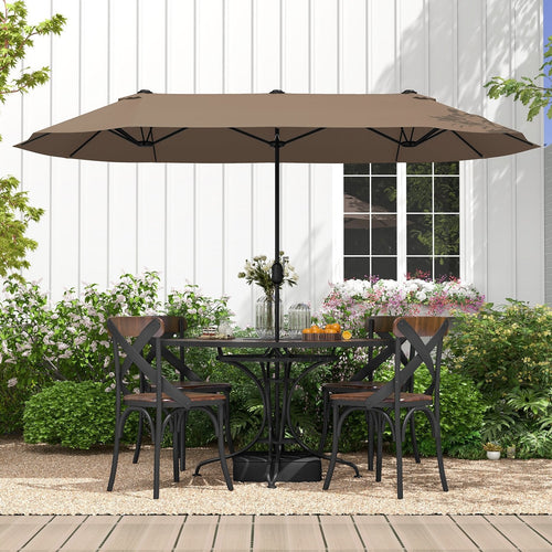 13FT Double-sided Patio Twin Table Umbrella with Crank Handle, Tan