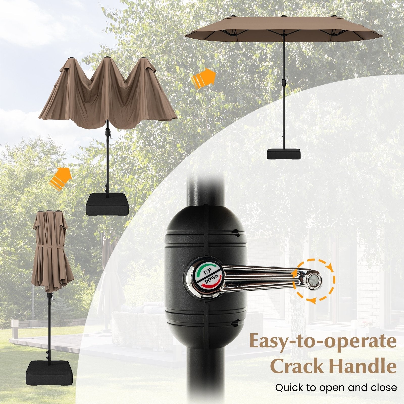 13FT Double-sided Patio Twin Table Umbrella with Crank Handle, Tan Outdoor Umbrellas   at Gallery Canada