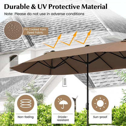 13FT Double-sided Patio Twin Table Umbrella with Crank Handle, Tan Outdoor Umbrellas   at Gallery Canada