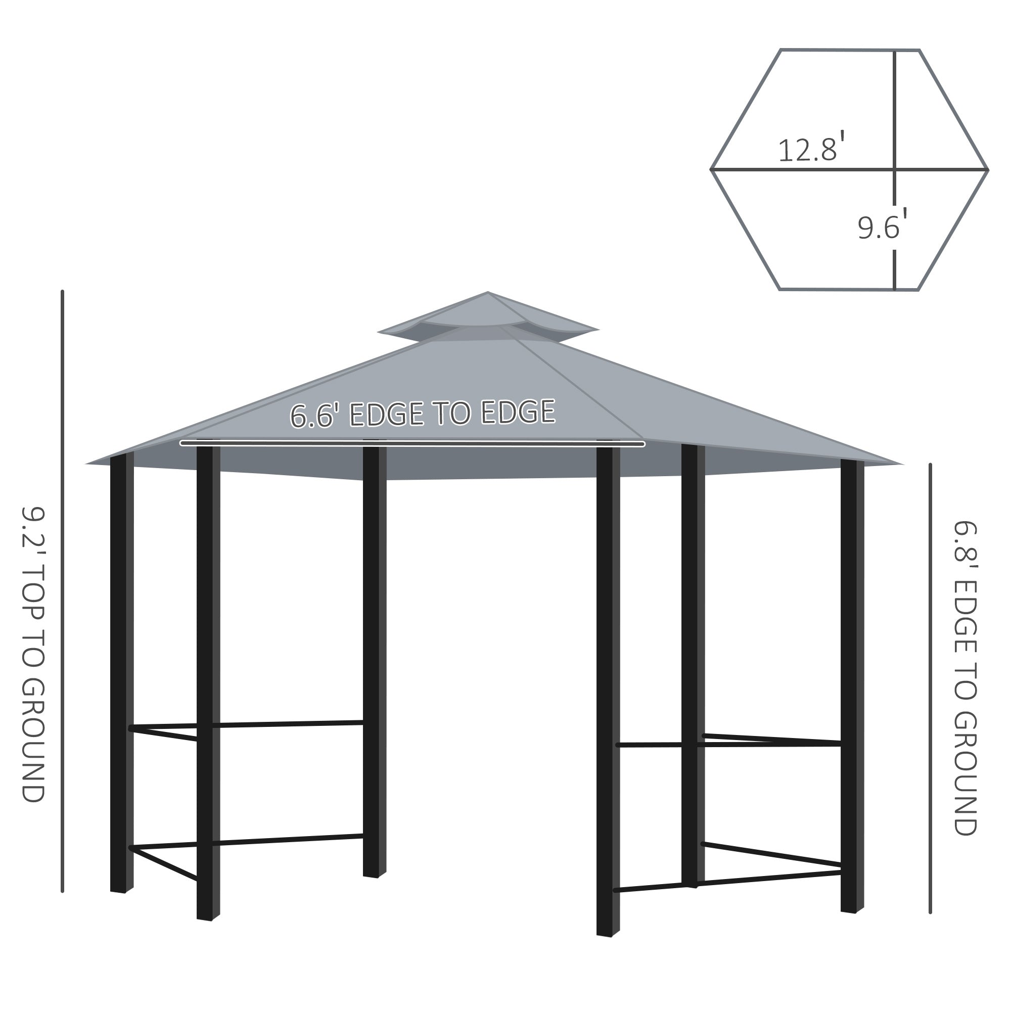 13ft Hexagon Gazebo Outdoor Canopy Shelter with Netting and Shaded Curtains Grey Gazebos   at Gallery Canada