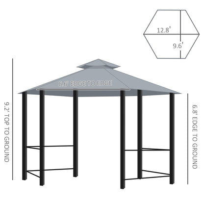 13ft Hexagon Gazebo Outdoor Canopy Shelter with Netting and Shaded Curtains Grey Gazebos   at Gallery Canada