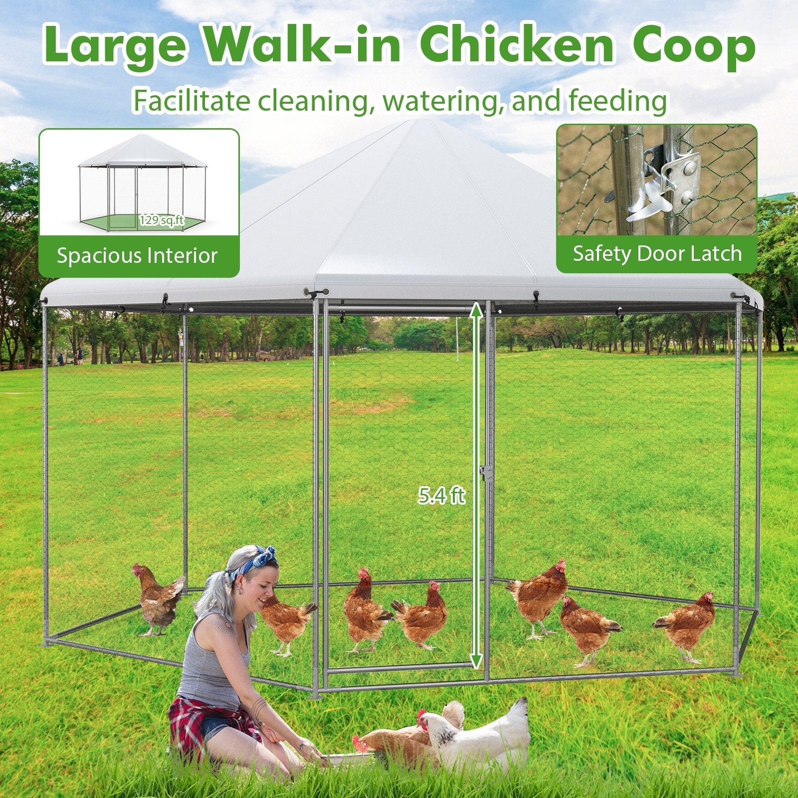 13FT Large Metal Hexagonal Chicken Coop with Wire Mesh and Lockable Door, Silver Chicken Coops   at Gallery Canada