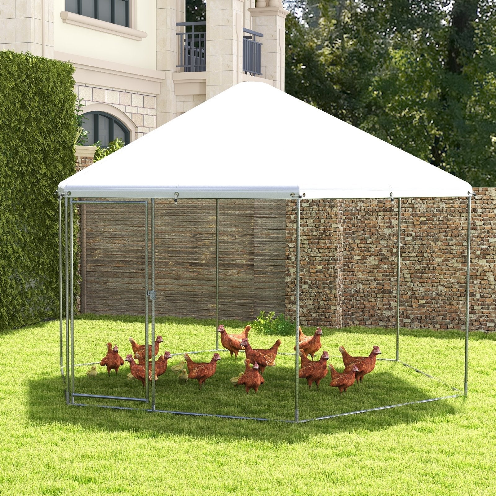 13FT Large Metal Hexagonal Chicken Coop with Wire Mesh and Lockable Door, Silver Chicken Coops   at Gallery Canada