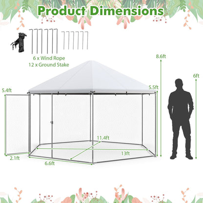 13FT Large Metal Hexagonal Chicken Coop with Wire Mesh and Lockable Door, Silver Chicken Coops   at Gallery Canada