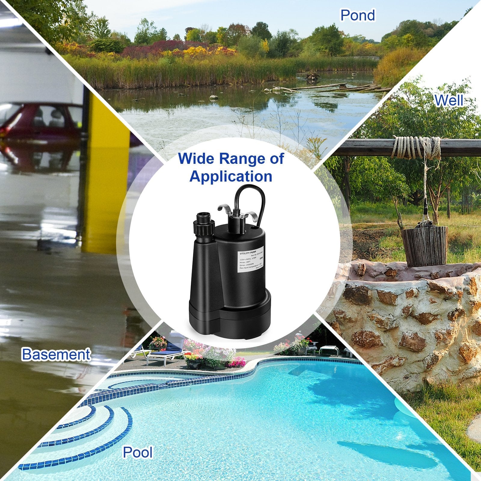 1/3HP 2400GPH Submersible Utility Pump Portable Electric Water Pump with 10 FT Cord, Black Watering & Irrigation   at Gallery Canada