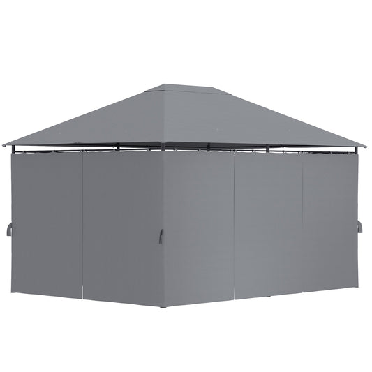 13'x 10' Soft-top Steel Patio Gazebo Canopy Party Tent with 6 Removable Curtains and Drainage Holes, Grey - Gallery Canada
