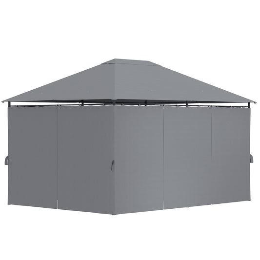 13'x 10' Soft-top Steel Patio Gazebo Canopy Party Tent with 6 Removable Curtains and Drainage Holes, Grey Gazebos Grey and Black Frame  at Gallery Canada