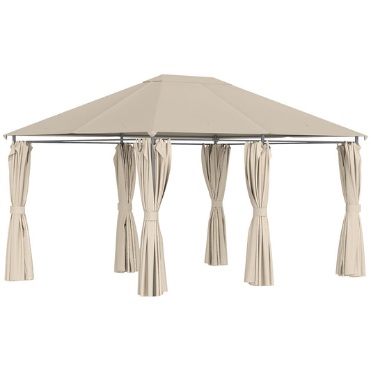 13'x 10' Soft-top Steel Patio Gazebo Canopy Party Tent with 6 Removable Curtains and Drainage Holes, Khaki - Gallery Canada