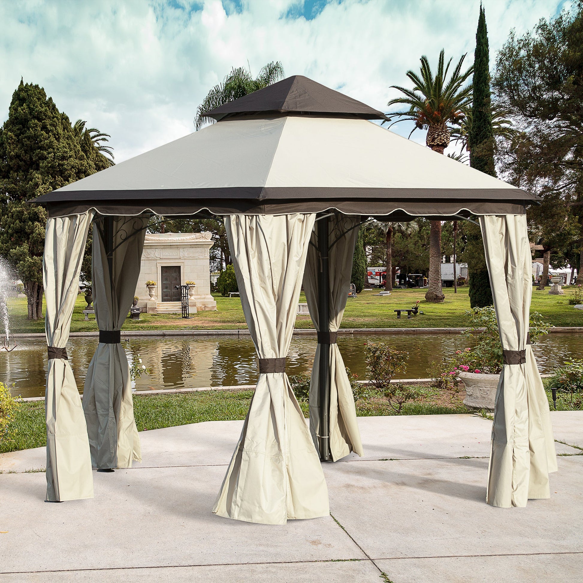 13x13ft Hexagonal Patio Gazebo, Double Roof Garden Pavilion Outdoor Marquee Canopy Wedding Party Tent Shelter with Sidewall Panels Gazebos   at Gallery Canada