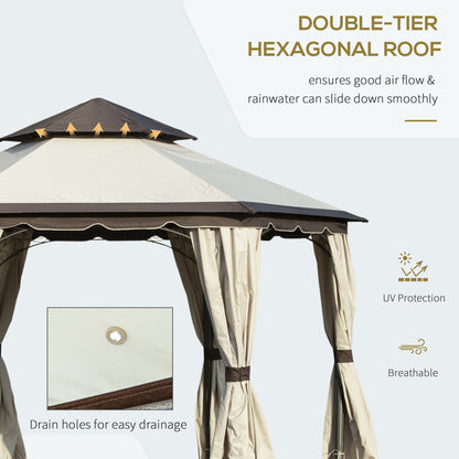 13x13ft Hexagonal Patio Gazebo, Double Roof Garden Pavilion Outdoor Marquee Canopy Wedding Party Tent Shelter with Sidewall Panels Gazebos   at Gallery Canada