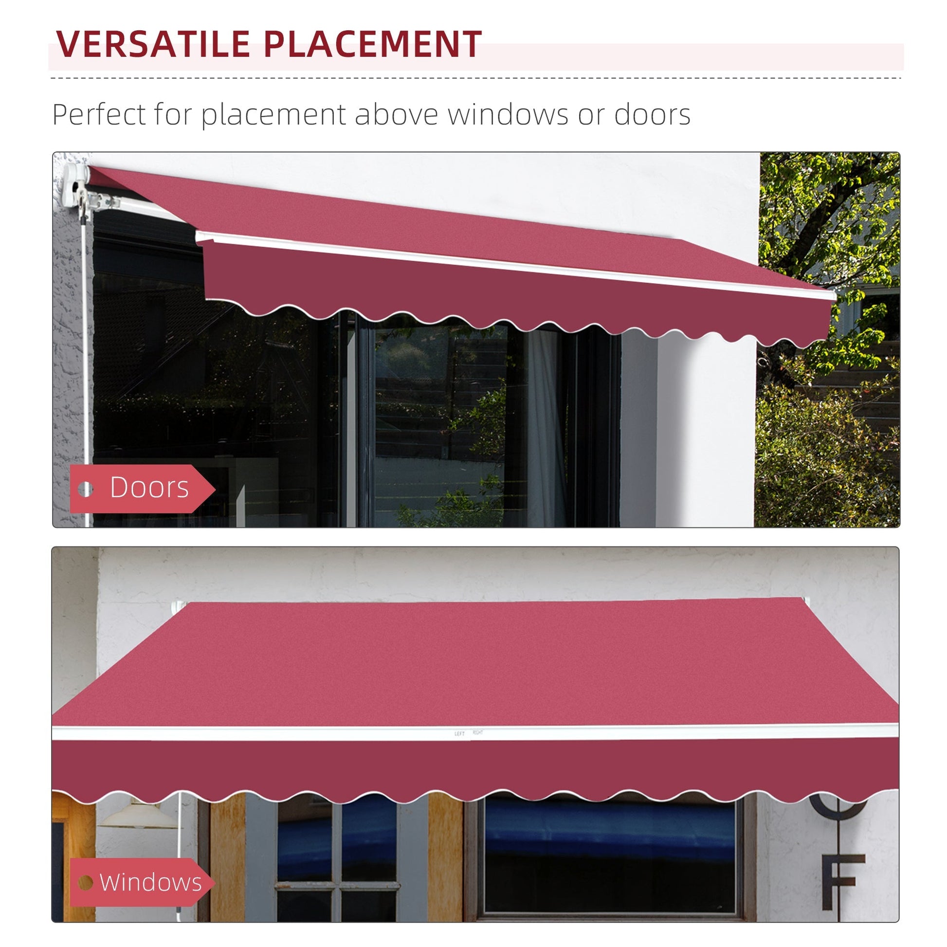 13'x8' Manual Retractable Patio Awning Water-resistant Sun Shade Outdoor Deck Window Door Canopy Shelter Aluminum Frame (Wine Red) Deck Awnings   at Gallery Canada