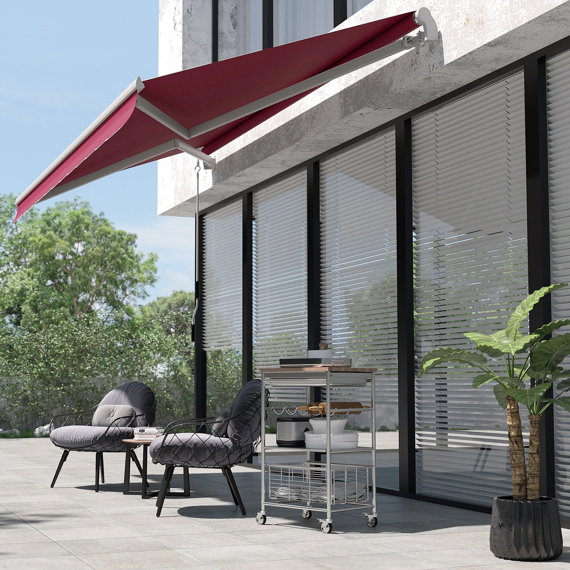 13'x8' Manual Retractable Patio Awning Water-resistant Sun Shade Outdoor Deck Window Door Canopy Shelter Aluminum Frame (Wine Red) Deck Awnings   at Gallery Canada