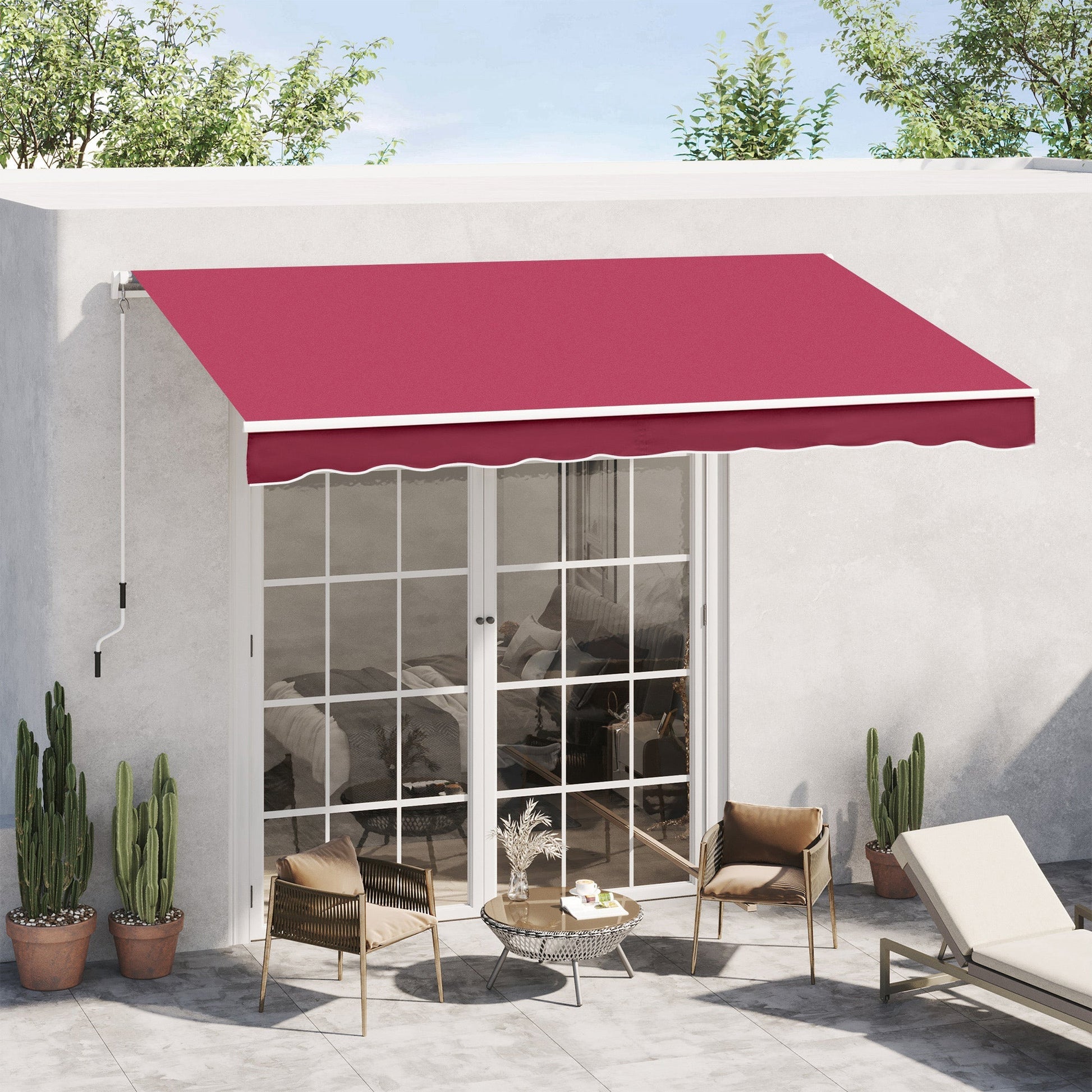 13'x8' Manual Retractable Patio Awning Water-resistant Sun Shade Outdoor Deck Window Door Canopy Shelter Aluminum Frame (Wine Red) Deck Awnings   at Gallery Canada