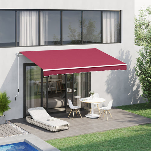 13'x8' Manual Retractable Patio Awning Water-resistant Sun Shade Outdoor Deck Window Door Canopy Shelter Aluminum Frame (Wine Red)