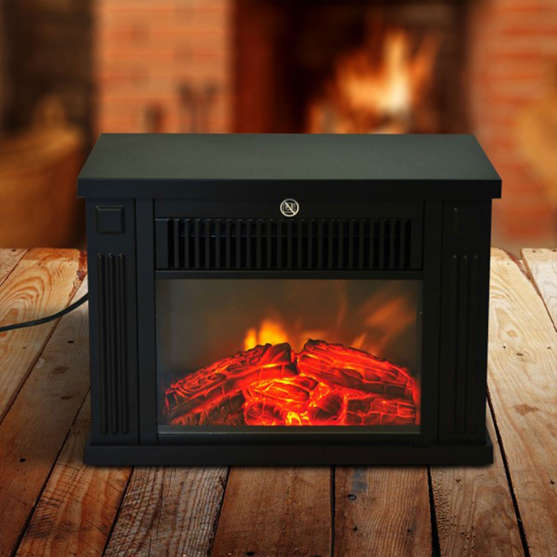 14" 1000W Mini Standing Electric Fireplace Portable Heater with Overheating, Black Electric Fireplaces   at Gallery Canada