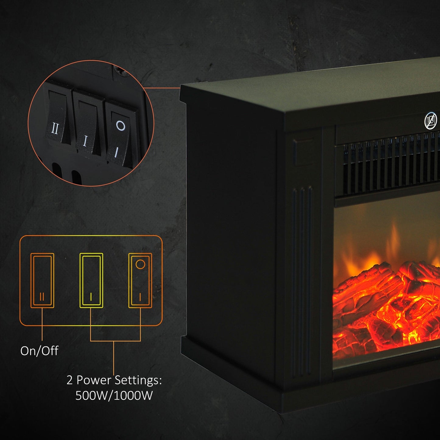 14" 1000W Mini Standing Electric Fireplace Portable Heater with Overheating, Black Electric Fireplaces   at Gallery Canada