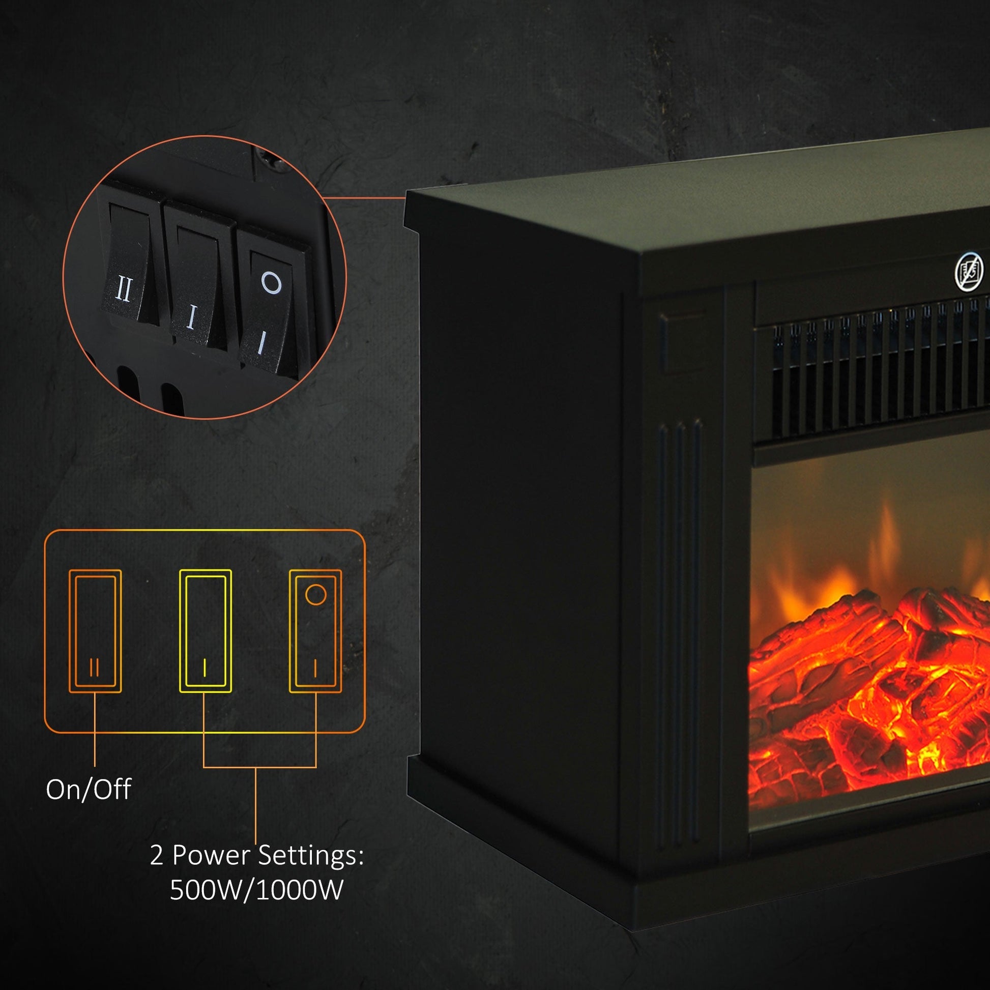 14" 1000W Mini Standing Electric Fireplace Portable Heater with Overheating, Black Electric Fireplaces   at Gallery Canada