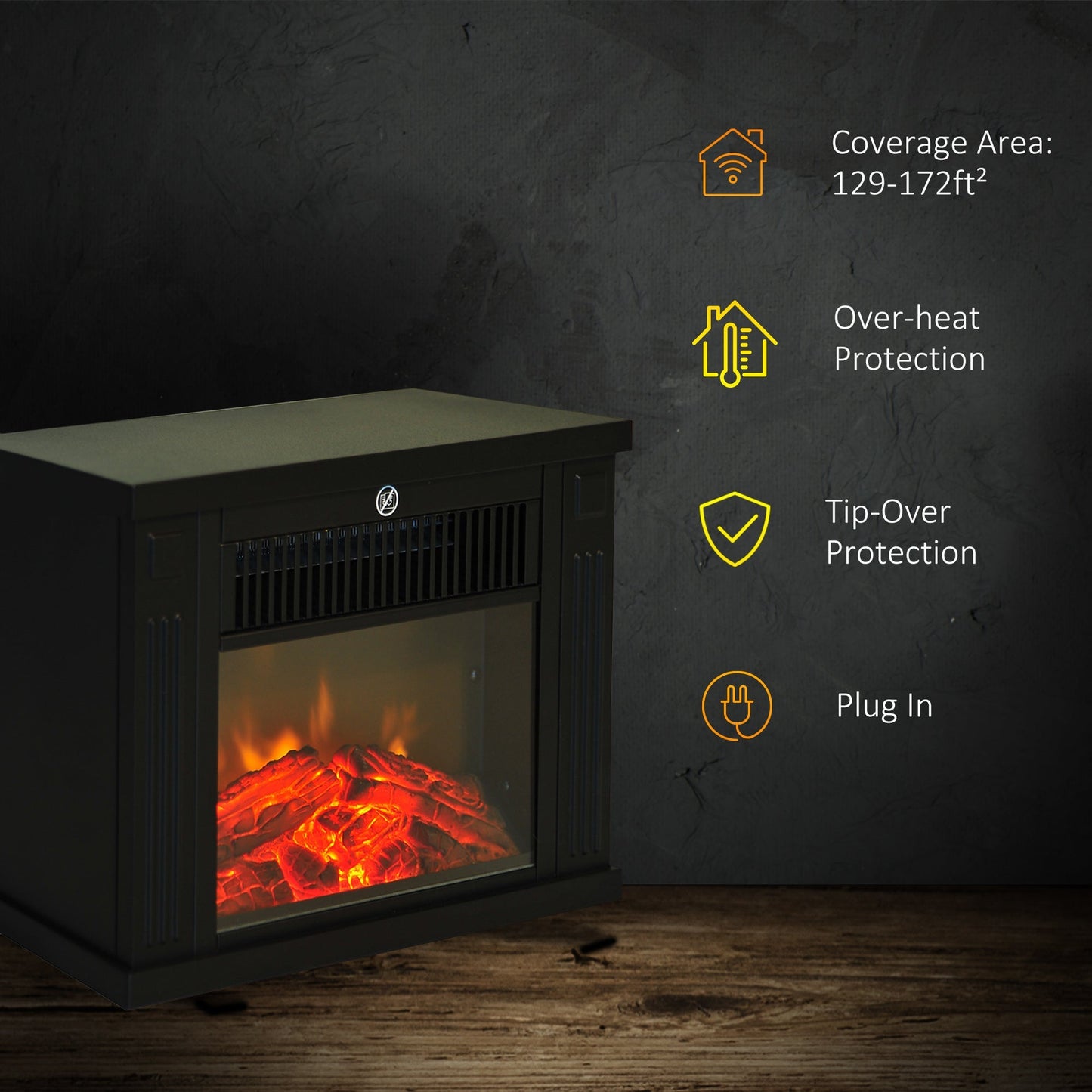 14" 1000W Mini Standing Electric Fireplace Portable Heater with Overheating, Black Electric Fireplaces   at Gallery Canada