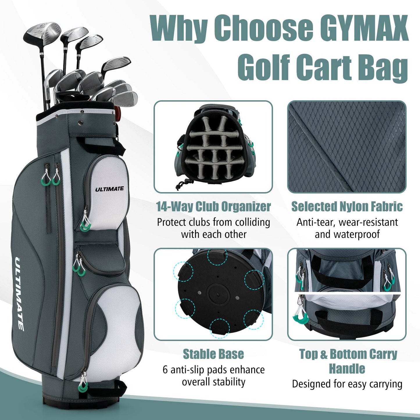 14 Dividers Golf Cart Bag with 7 Zippered Pocket Golf   at Gallery Canada