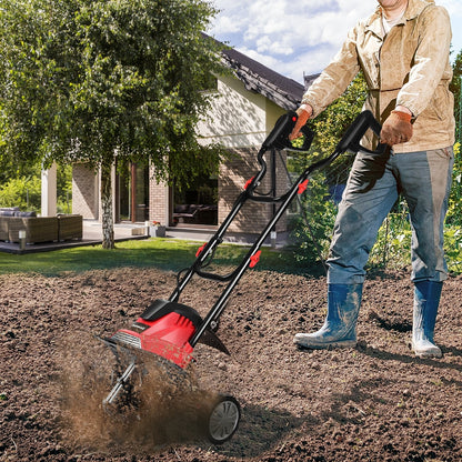 14-Inch 10 Amp Corded Electric Tiller and Cultivator 9-Inch Tilling Depth, Black & Red Garden Tools   at Gallery Canada