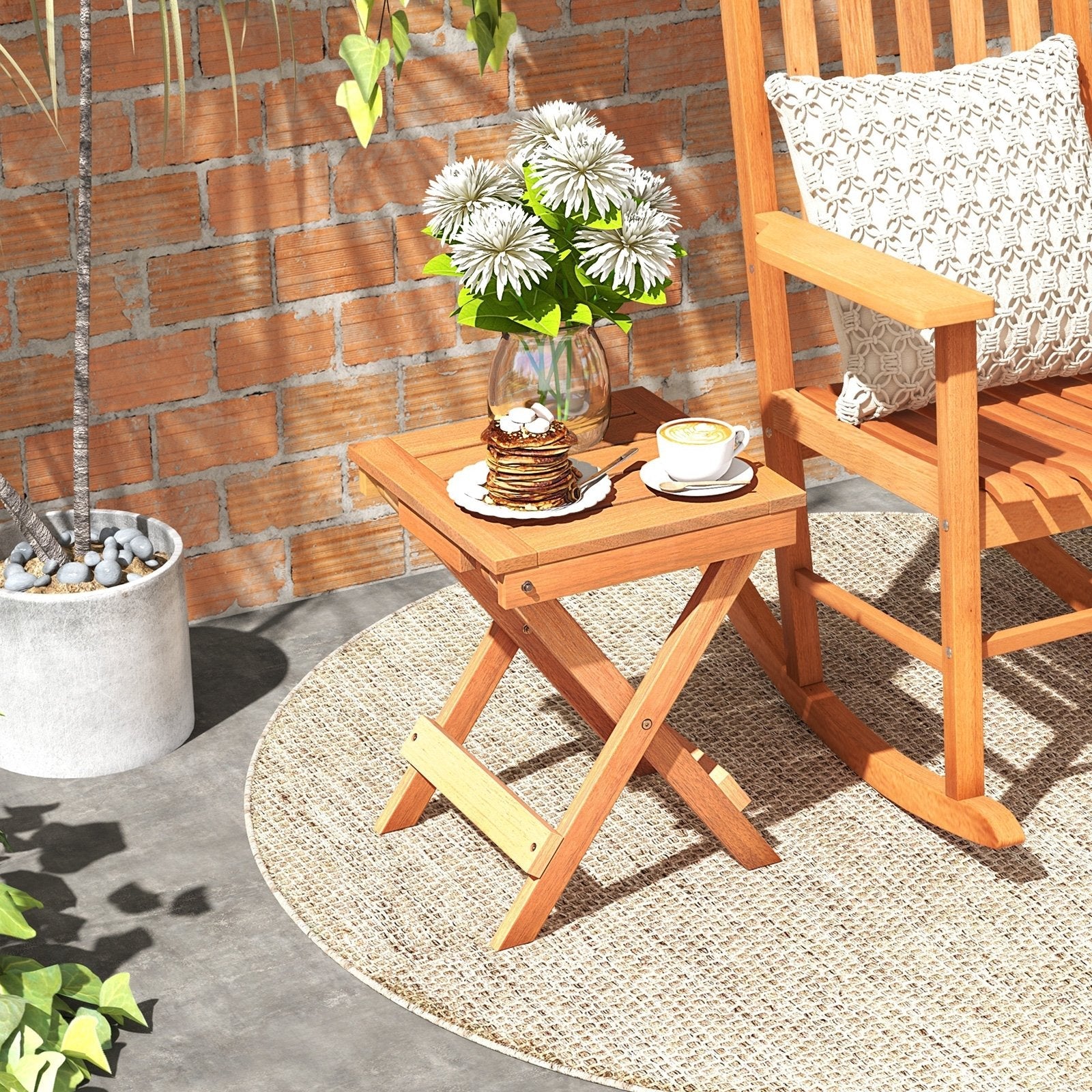 14 Inch Compact Folding Side Table with Slatted Tabletop, Natural Patio Coffee Tables   at Gallery Canada