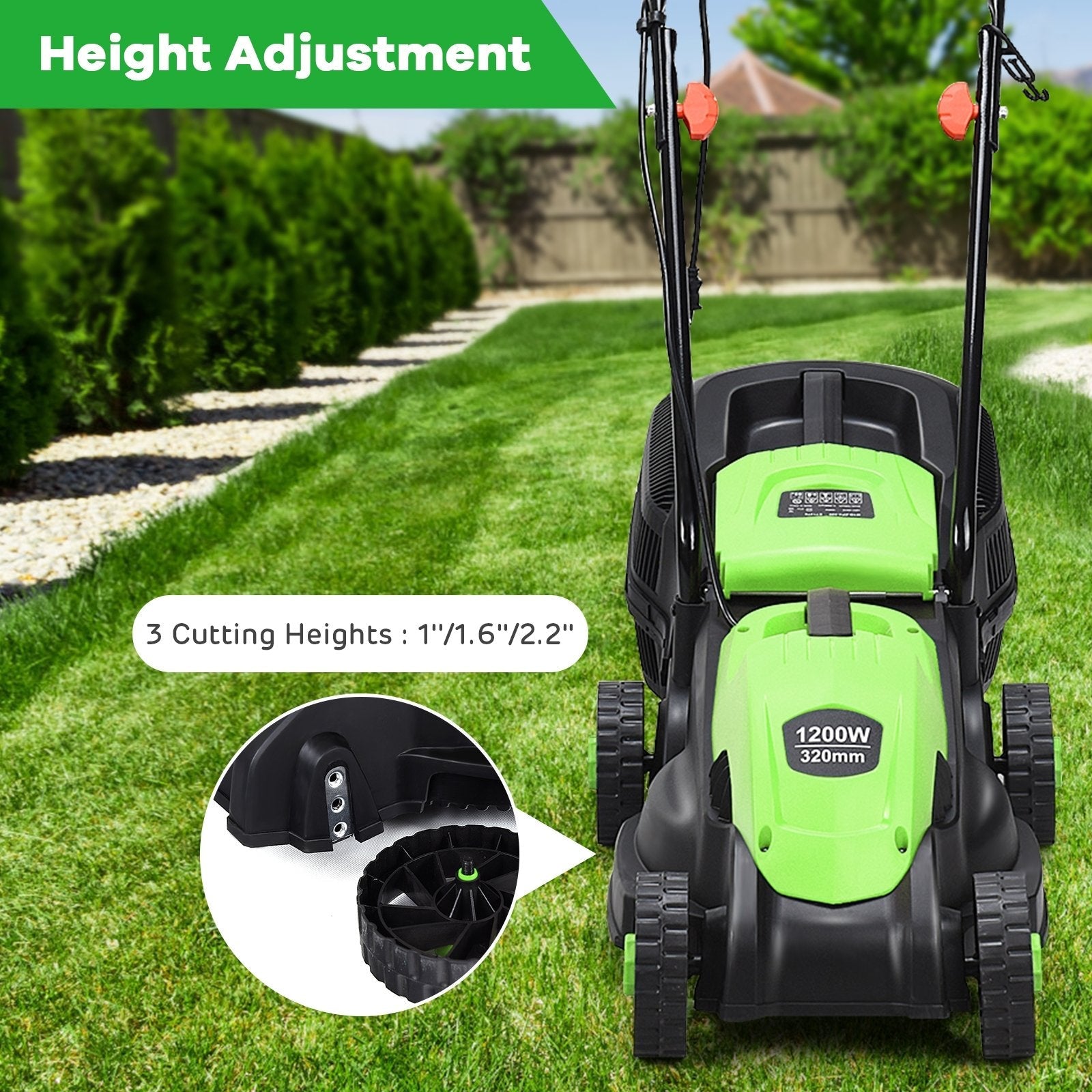 14 Inch Electric Push Lawn Corded Mower with Grass Bag, Green Garden Tools   at Gallery Canada