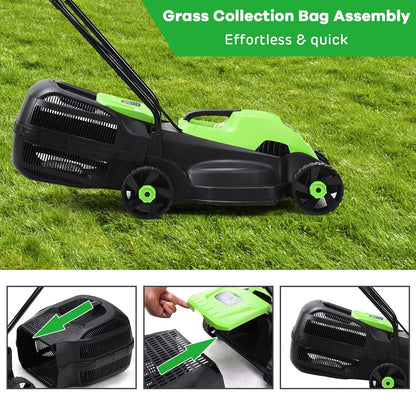 14 Inch Electric Push Lawn Corded Mower with Grass Bag, Green Garden Tools   at Gallery Canada