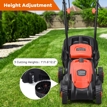 14 Inch Electric Push Lawn Corded Mower with Grass Bag, Red Garden Tools   at Gallery Canada