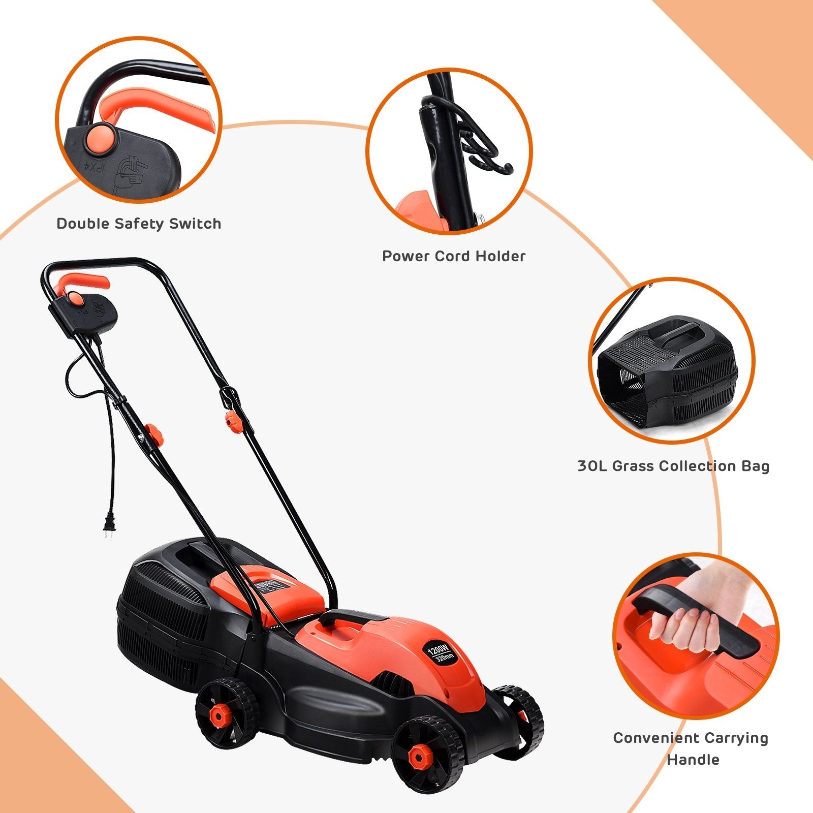 14 Inch Electric Push Lawn Corded Mower with Grass Bag, Red Garden Tools   at Gallery Canada