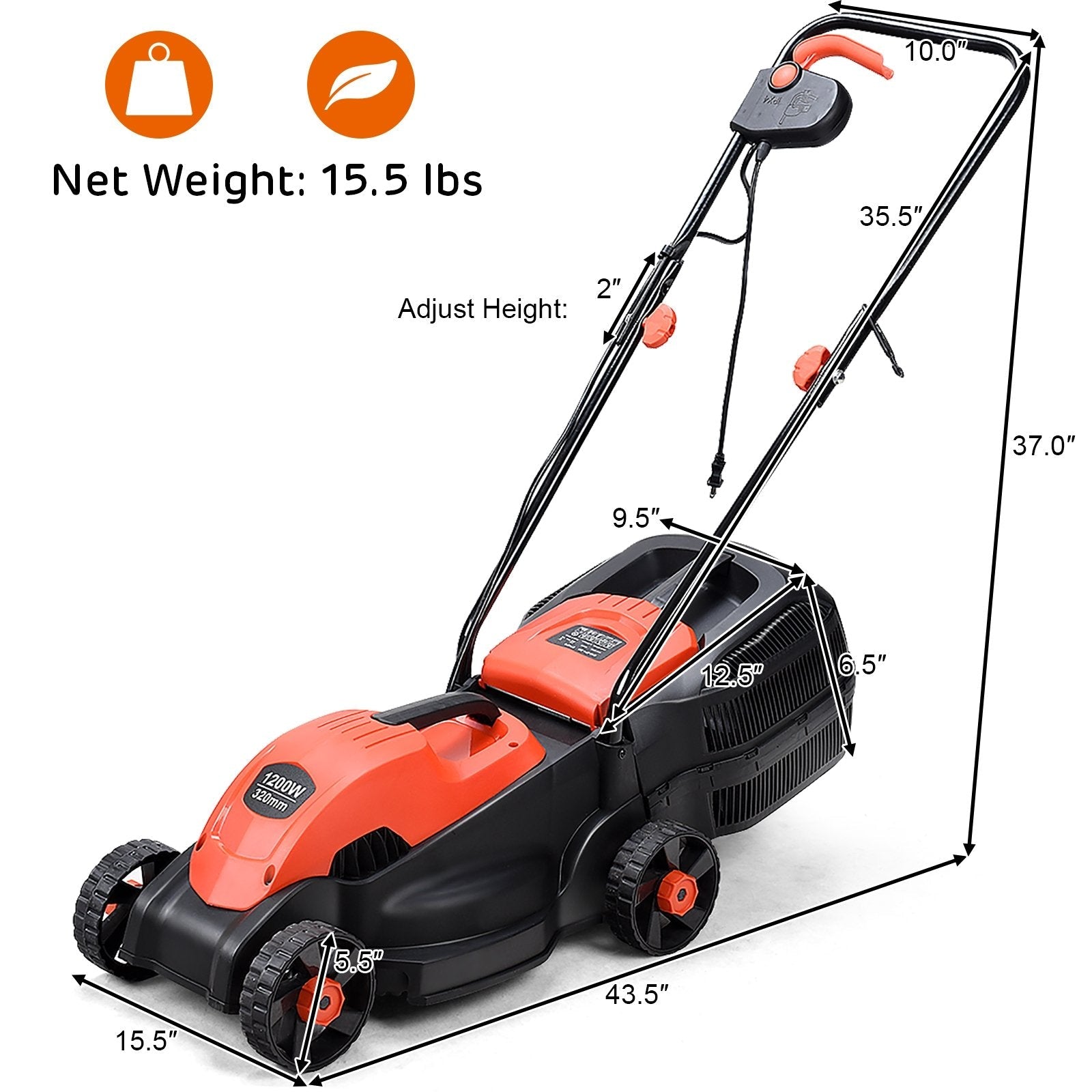 14 Inch Electric Push Lawn Corded Mower with Grass Bag, Red Garden Tools   at Gallery Canada