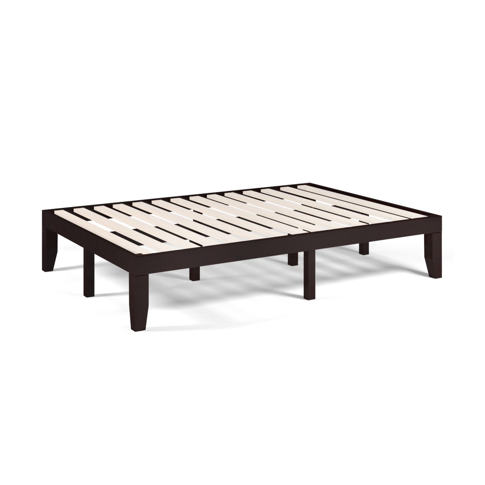 14 Inch Full Size Wood Platform Bed Frame with Wood Slat Support, Brown Simple Bed Frame   at Gallery Canada