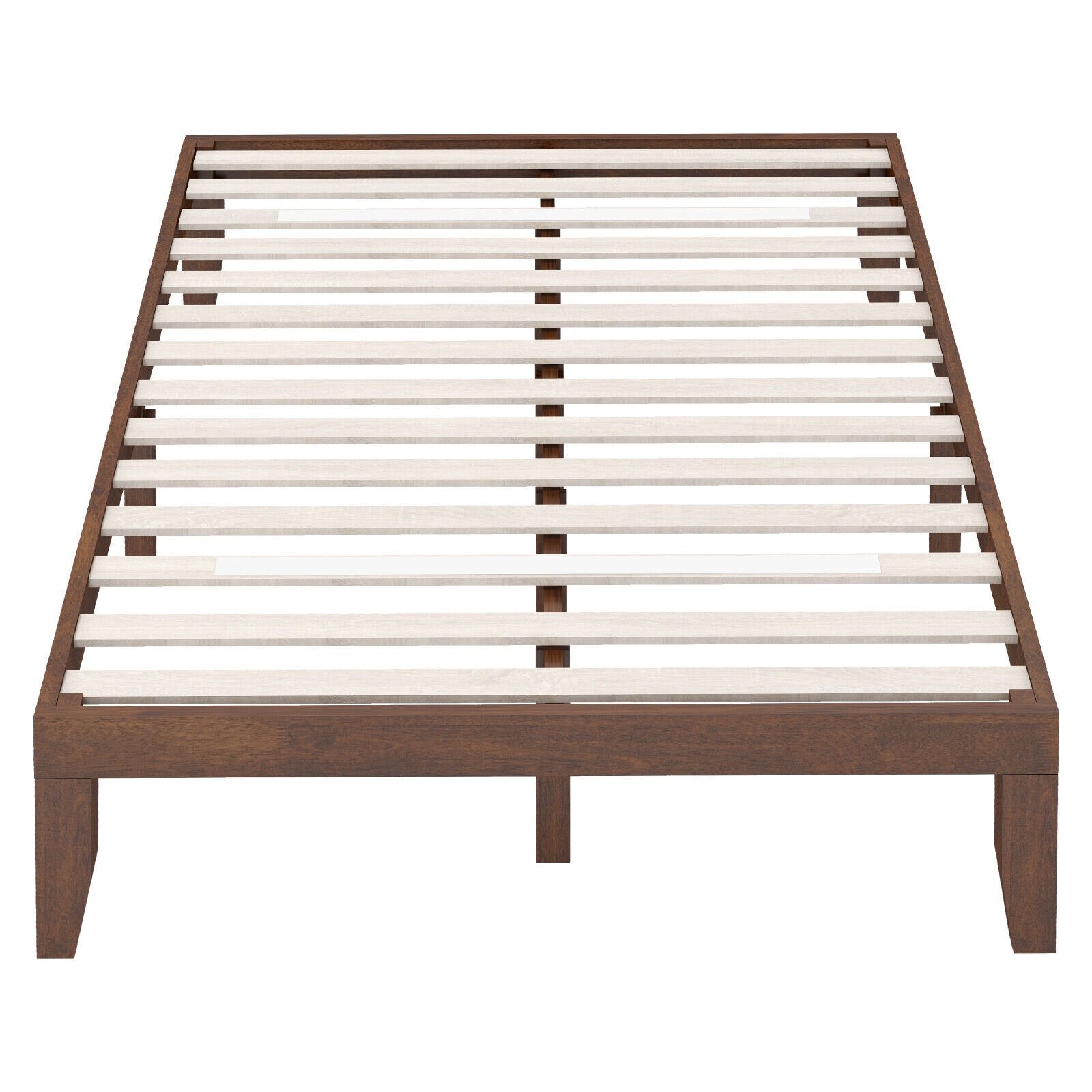 14 Inch Full Size Wood Platform Bed Frame with Wood Slat Support, Coffee Simple Bed Frame   at Gallery Canada