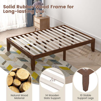 14 Inch Full Size Wood Platform Bed Frame with Wood Slat Support, Coffee Simple Bed Frame   at Gallery Canada