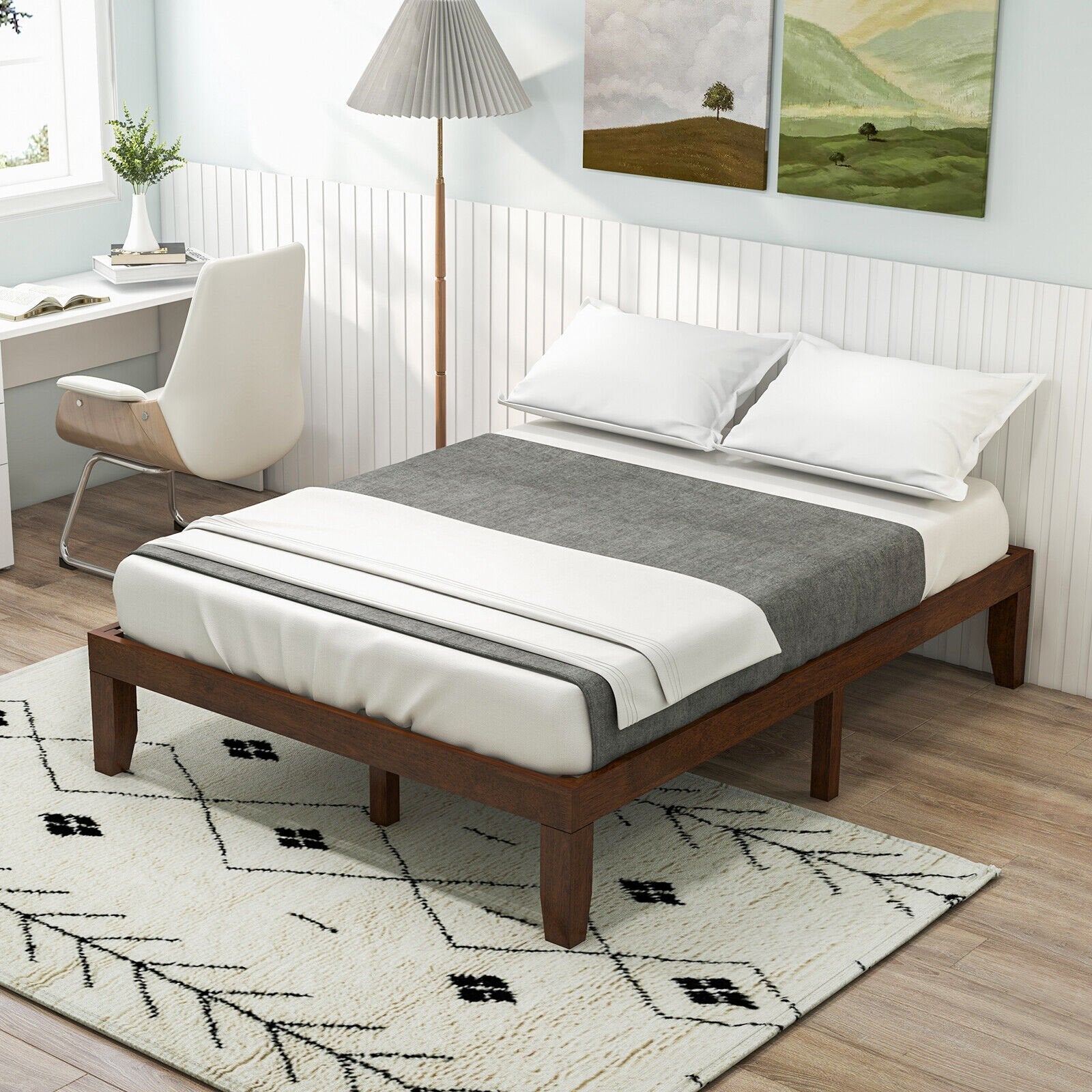 14 Inch Full Size Wood Platform Bed Frame with Wood Slat Support, Coffee Simple Bed Frame   at Gallery Canada