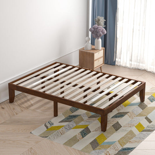 14 Inch Full Size Wood Platform Bed Frame with Wood Slat Support, Coffee Simple Bed Frame   at Gallery Canada