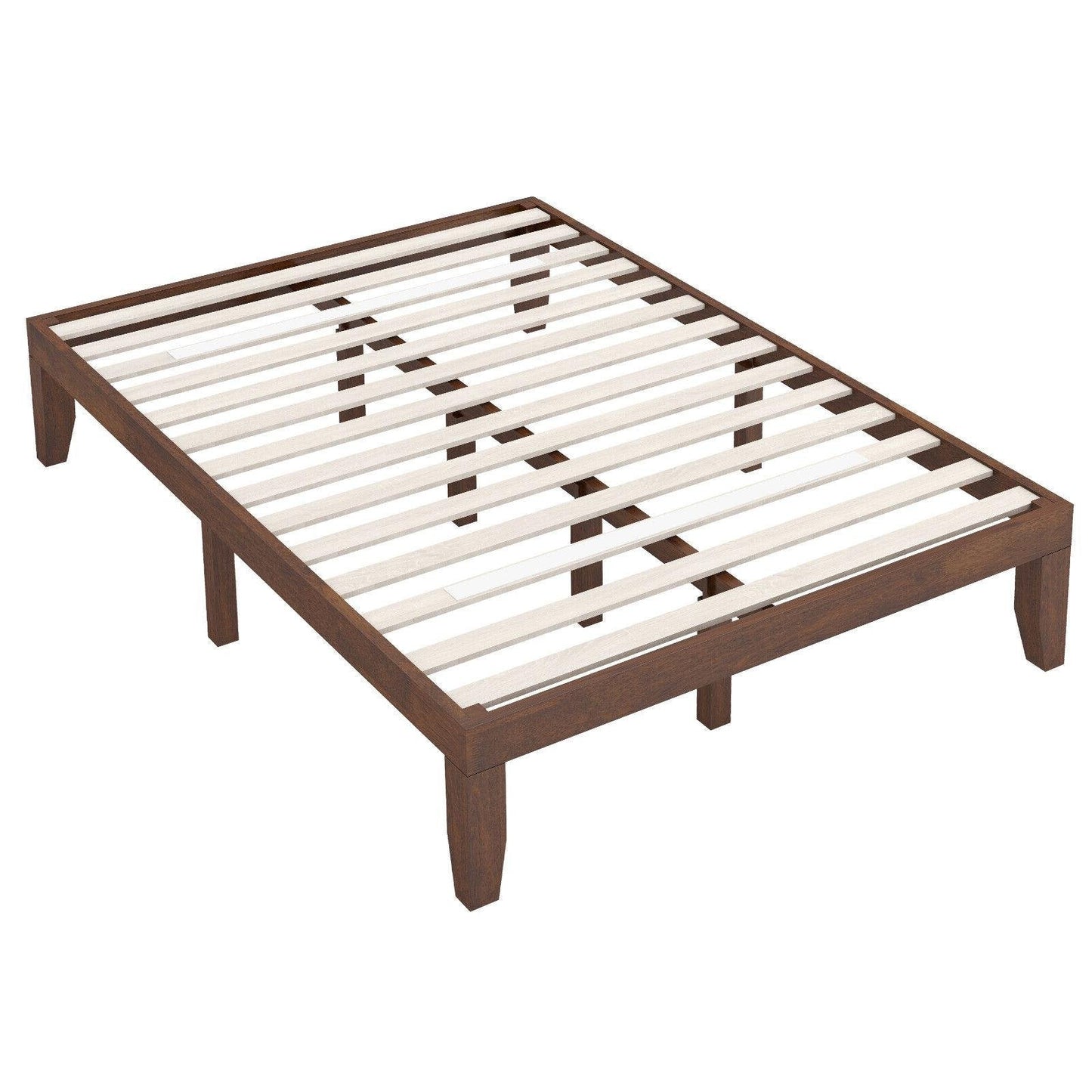 14 Inch Full Size Wood Platform Bed Frame with Wood Slat Support, Coffee Simple Bed Frame   at Gallery Canada