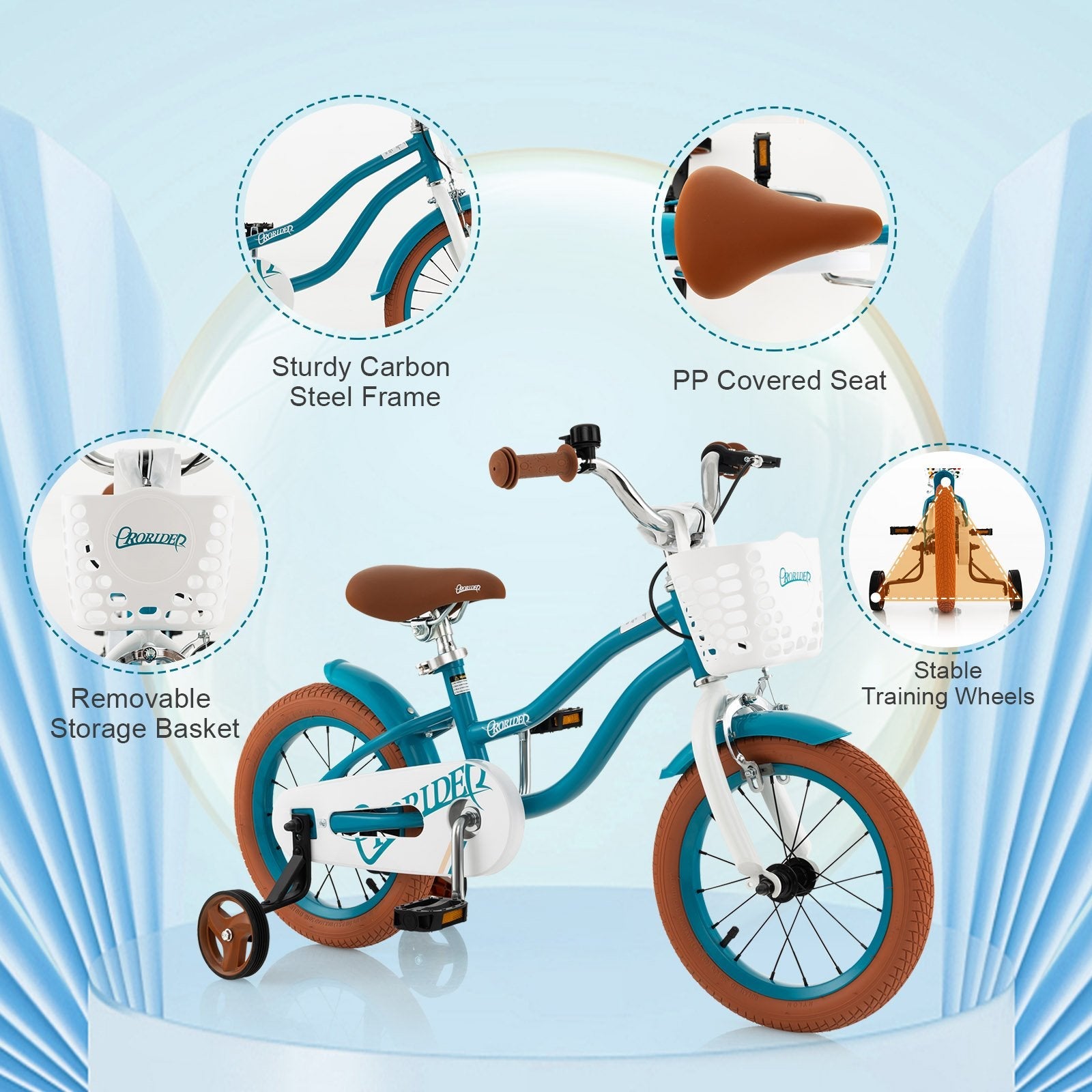 14 Inch Kid's Bike with Removable Training Wheels and Basket, Blue Kids Bike   at Gallery Canada