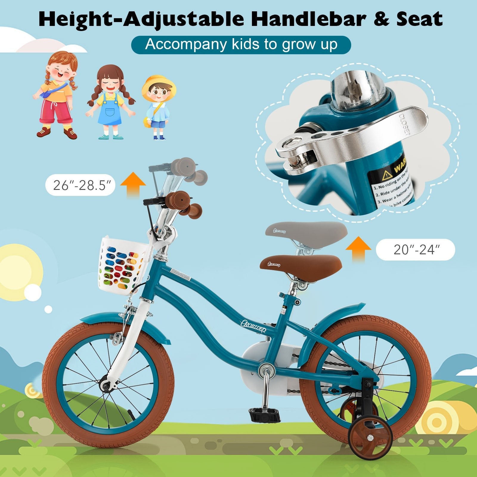 14 Inch Kid's Bike with Removable Training Wheels and Basket, Blue Kids Bike   at Gallery Canada