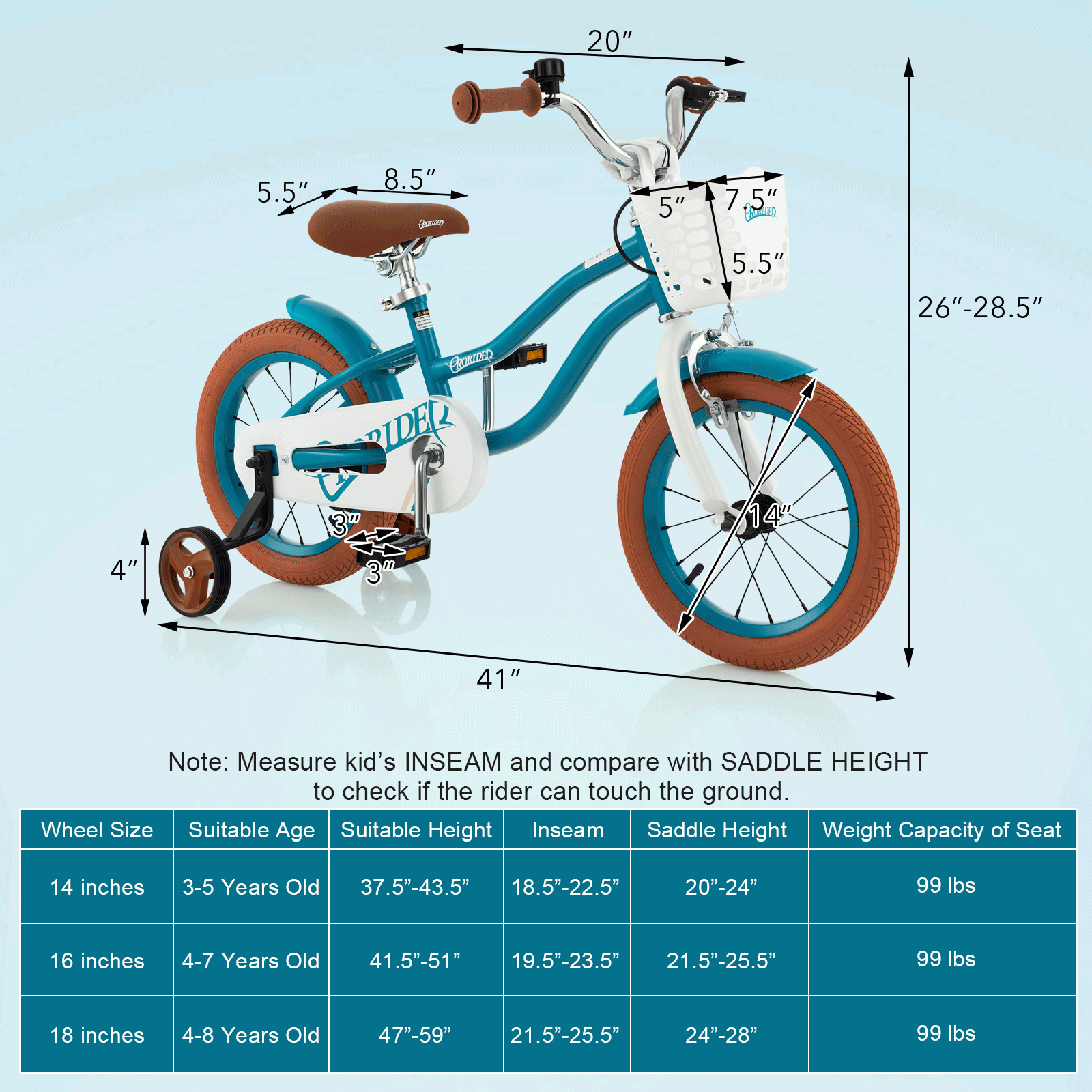 14 Inch Kid's Bike with Removable Training Wheels and Basket, Blue Kids Bike   at Gallery Canada