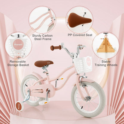 14 Inch Kid's Bike with Removable Training Wheels and Basket, Pink Kids Bike   at Gallery Canada