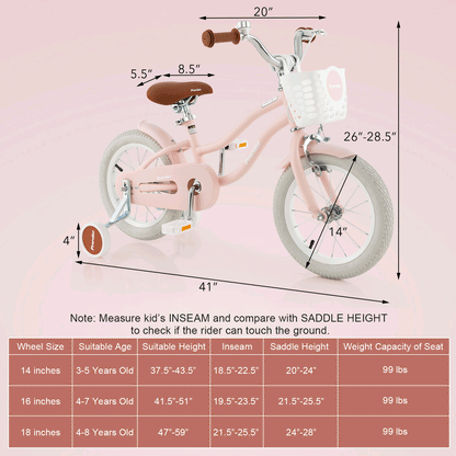 14 Inch Kid's Bike with Removable Training Wheels and Basket, Pink Kids Bike   at Gallery Canada