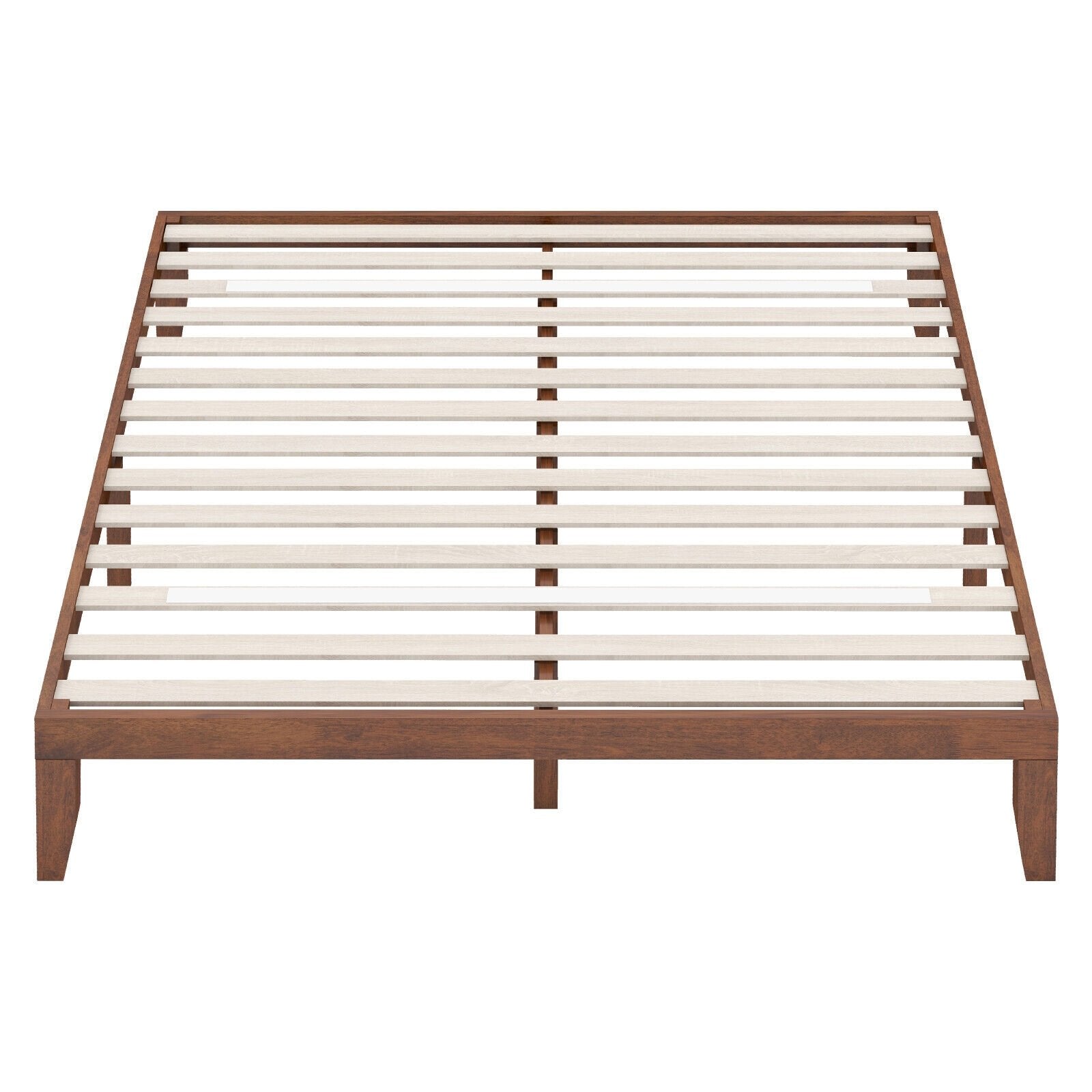 14 Inch King Size Rubber Wood Platform Bed Frame with Wood Slat Support, Walnut Simple Bed Frame   at Gallery Canada