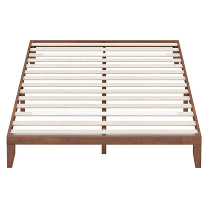 14 Inch King Size Rubber Wood Platform Bed Frame with Wood Slat Support, Walnut Simple Bed Frame   at Gallery Canada