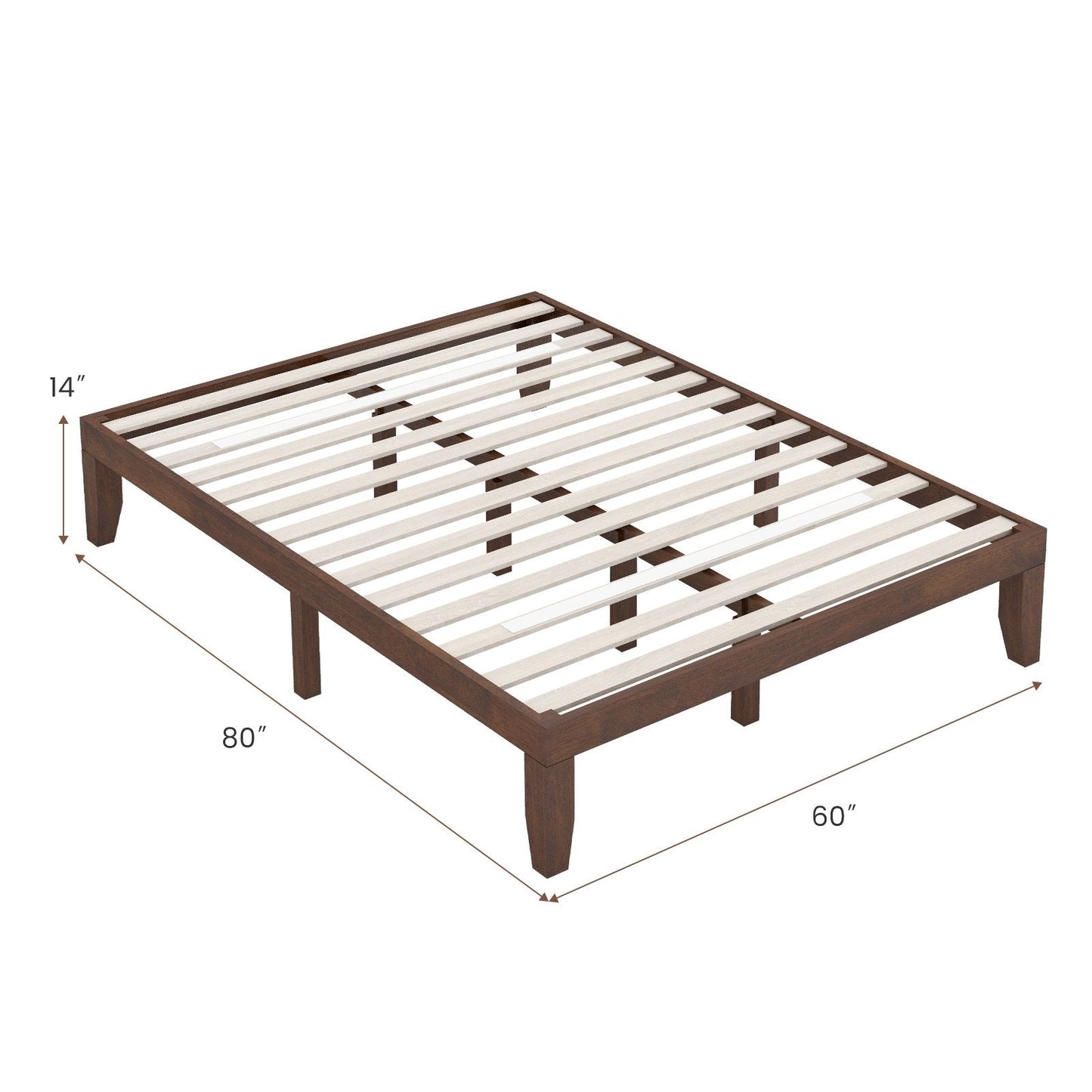 14 Inch King Size Rubber Wood Platform Bed Frame with Wood Slat Support, Walnut Simple Bed Frame   at Gallery Canada