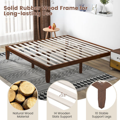 14 Inch King Size Rubber Wood Platform Bed Frame with Wood Slat Support, Walnut Simple Bed Frame   at Gallery Canada