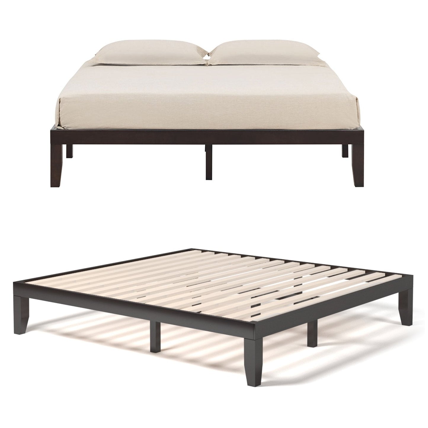 14 Inch King Size Wood Platform Bed Frame, Brown Simple Bed Frame   at Gallery Canada