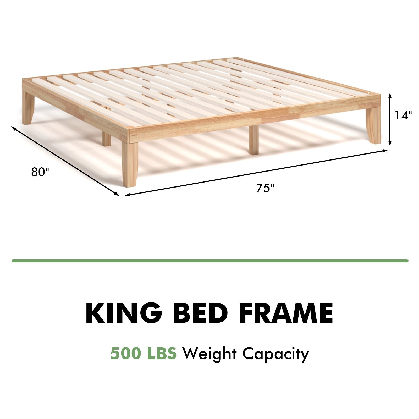 14 Inch King Size Wood Platform Bed Frame, Natural Simple Bed Frame   at Gallery Canada