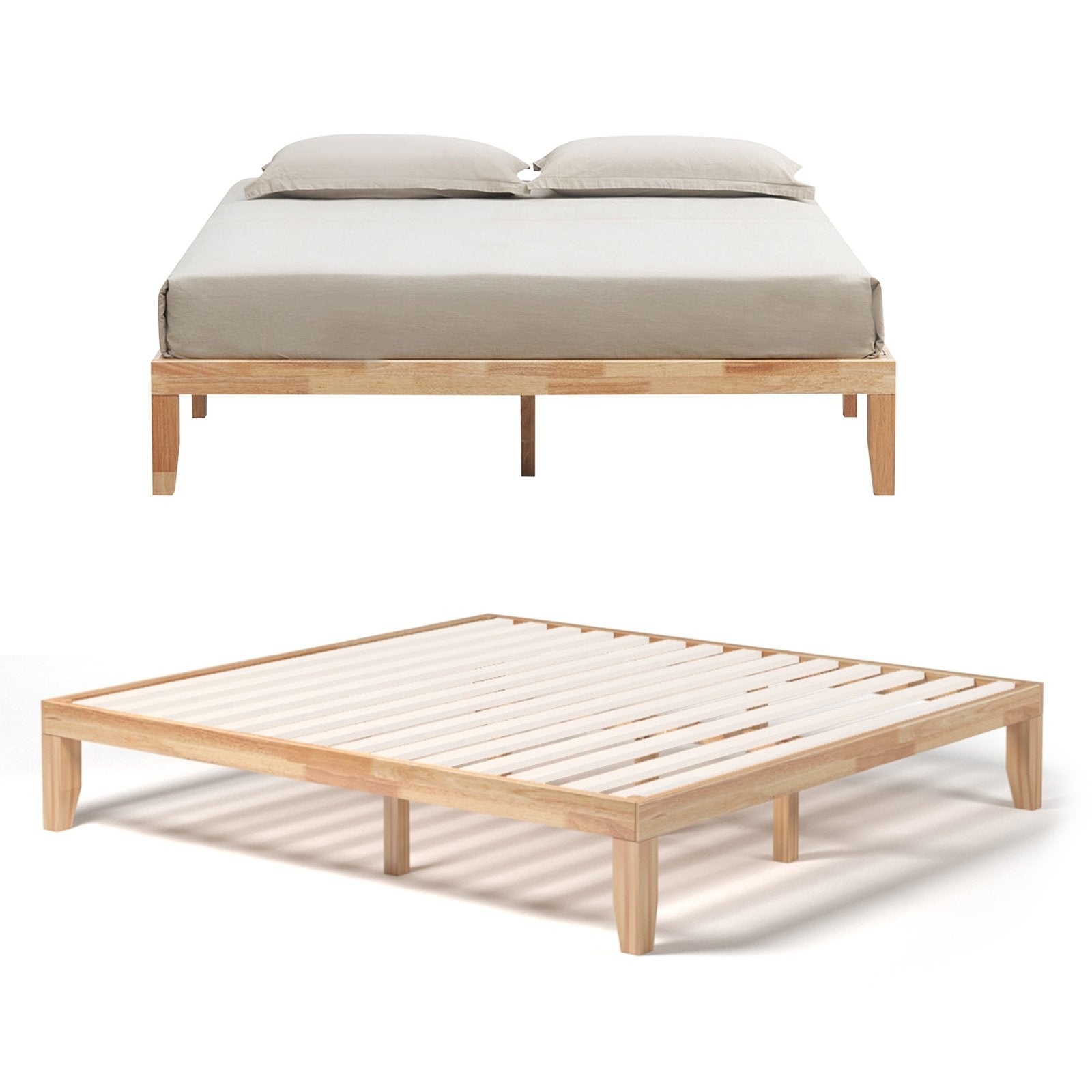 14 Inch King Size Wood Platform Bed Frame, Natural Simple Bed Frame   at Gallery Canada